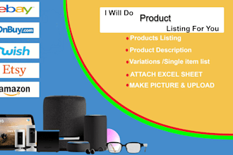 do product listing upload on ebay, etsy, onbuy,wish  amazon