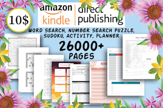 provide 26000 plus sudoku, puzzles, maze, activity, planer pages for KDP