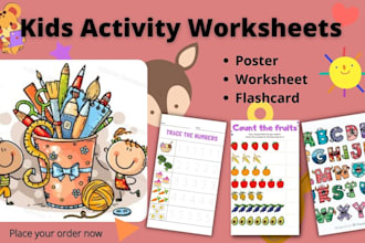 design worksheets, activity books, or posters for children