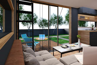 create a tiny house rendering,3d plan,interior,exterior