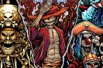 create anime in to a skull for tshirt and merchandise