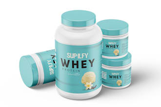 do premium protein supplement label design with 3d mockup