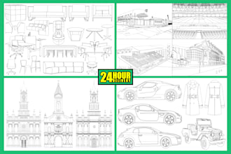 do vector line art drawing, manual instruction, image to outline, coloring book