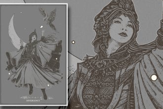 draw vintage digital hand drawing poster arts