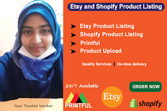 provide etsy, shopify and printful product listing, upload