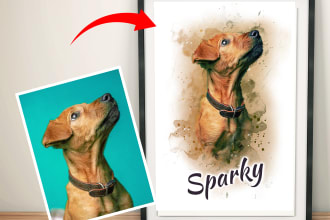 create pet portrait into digital watercolor painting