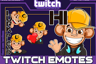 create custom cartoon mascot emotes, badges for twitch, kick