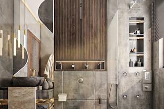 design a modern and realistic 3d bathroom and render