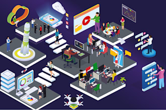 create isometric illustration and 2d animation