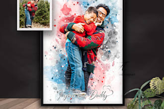 create family or couple portrait with digital watercolor painting