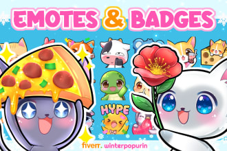 draw animal twitch emotes and sub badges in chibi style