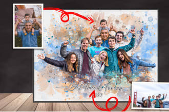 create family or couple portrait with illustration watercolor stylish