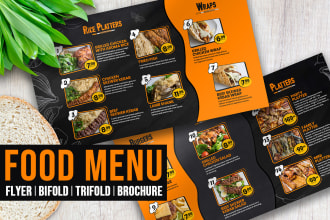 create a professional food flyer bi tri fold menu design