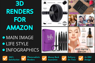 do 3d renders for amazon listing, photorealistic product rendering for amazon