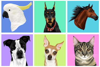 draw your dog, cat or any pet into a cartoon vector portrait