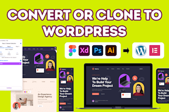 xd,psd,figma, sketch, html to wordpress website or landing page by elementor pro