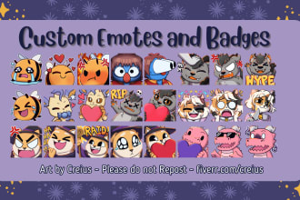 draw cute custom emotes and badges for you