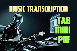 transcribe any song to tab, sheet music or midi