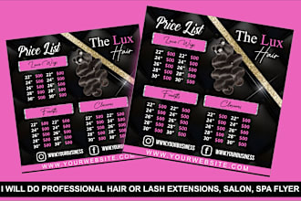 design hair extension and lash extension flyers, spa flyers