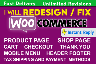 design or redesign woocommerce shop, product, cart, checkout, thank you pages