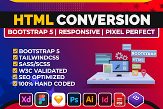 convert xd to html, figma to html, psd to html, sketch responsive bootstrap