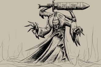 illustrate a line art character or creature for you