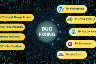 fix bugs in wordpress, elementor, HTML, CSS, js or responsive website issues