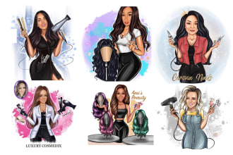 create hairdresser cartoon custom logo design character for hairstylist