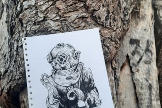 draw detail black and white line art illustration