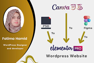 convert canva design, PSD, figma to wordpress using elementor