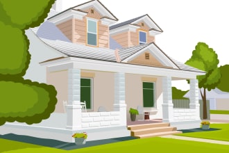 draw amazing house and building in cartoon illustration