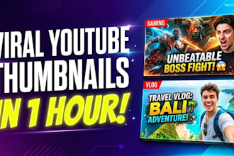 design viral youtube thumbnails and attractive channel art in one hour