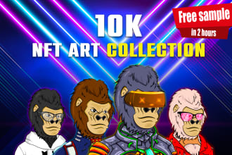 create generated 10k nft collection with a free base character design
