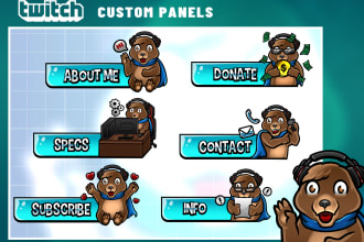 do cartoon twitch panels design for your channel