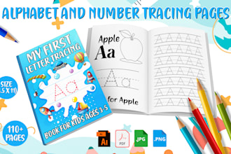 design kids activity book, letters and numbers tracing and kdp low content book