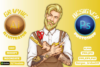 be your graphic artist by using adobe photoshop, illustrator