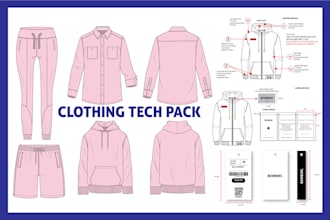 design tech pack, clothing tech pack, fashion tech pack, clothing design mockup