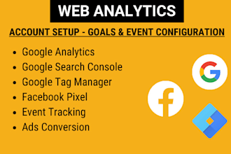 setup google analytics, tag manager, search console, facebook pixel