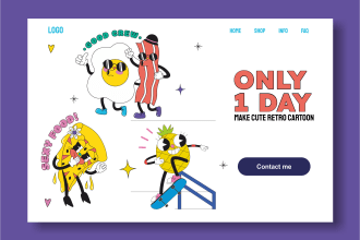 make cute retro y2k cartoon illustration for website, app