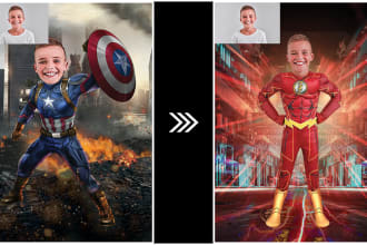 turn you, your kids face head shot into a superhero caricature