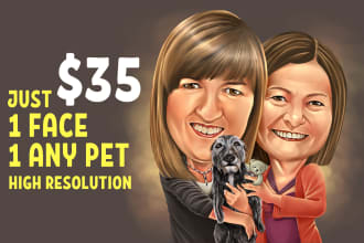 draw you and your pet into caricature professionally