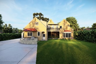do house exterior, 3d modeling, 3d rendering, walkthrough, garage, balcony