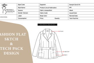 create fashion flat sketch and tech pack