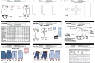 fashion design denim, jeans pant and jacket tech pack
