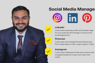 be your social media manager for your business linkedin pinterest and instagram
