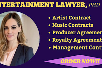 draft you music contract, songwriter agreement and be your entertainment lawyer