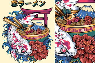 draw a detailed illustration with a japanese theme
