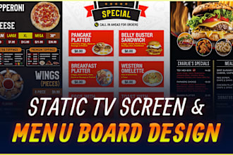 design static digital menu, TV screen menu boards for your restaurant