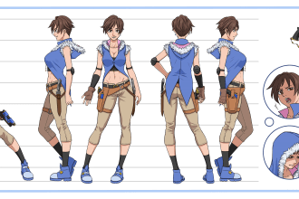 make character design sheet turn around in anime style