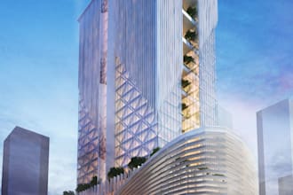 design and render a commercial building with floor plans and 3d views